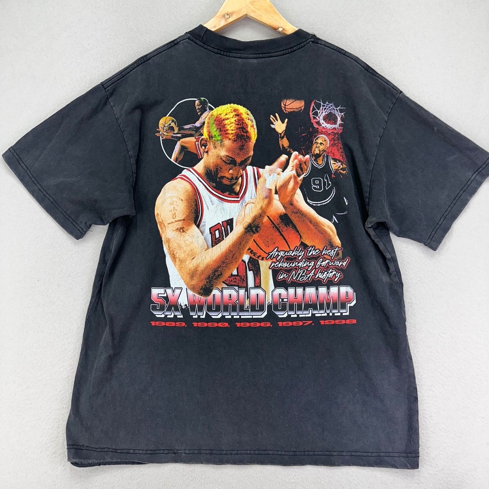 Dennis Rodman T-Shirt‎ Mens XL Faded Y2K AOP Basketball Graphic Tee Retro 90s
